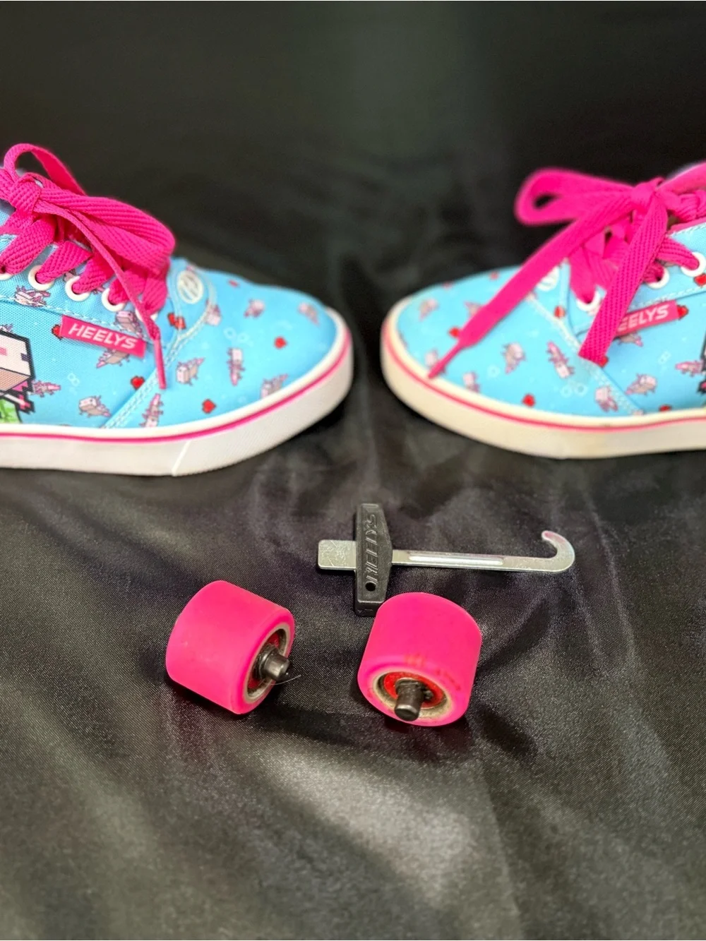 Heelys Blue Sneakers with Pink Laces and Trim, Removable Wheels